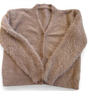 Fuzzy brown/Tan and button front cardigan size L